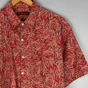 Tori Richard Men's Large Red Paisley Cotton Short Sleeve Button Up Camp Shirt